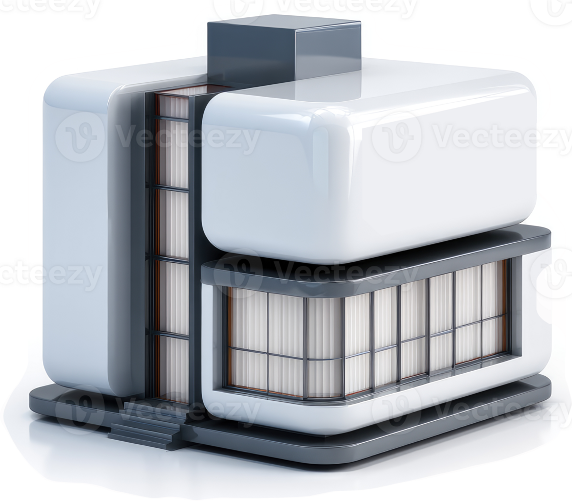 Modern, futuristic, architectural design of a building with geometric shapes. png