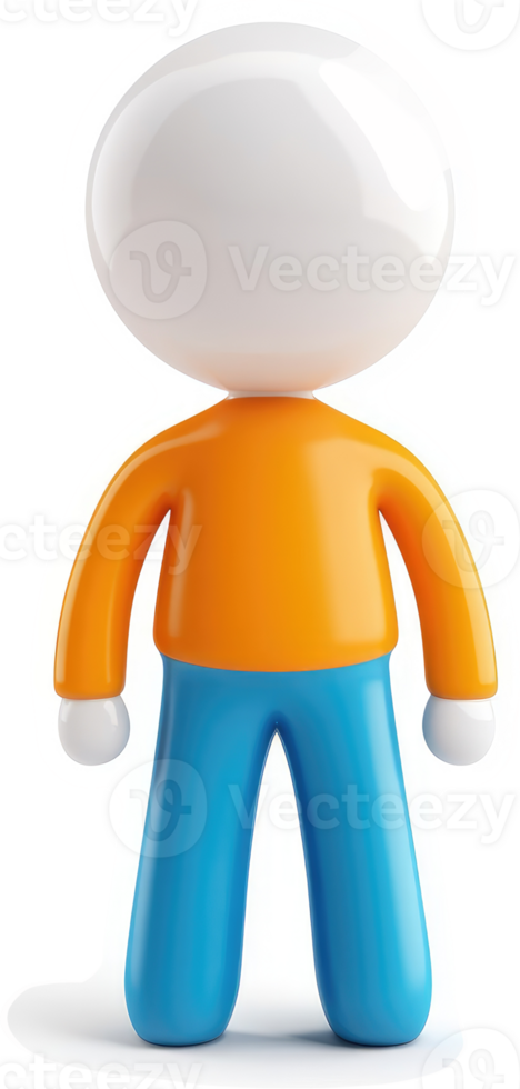Cartoon character standing, back view, in orange and blue. png