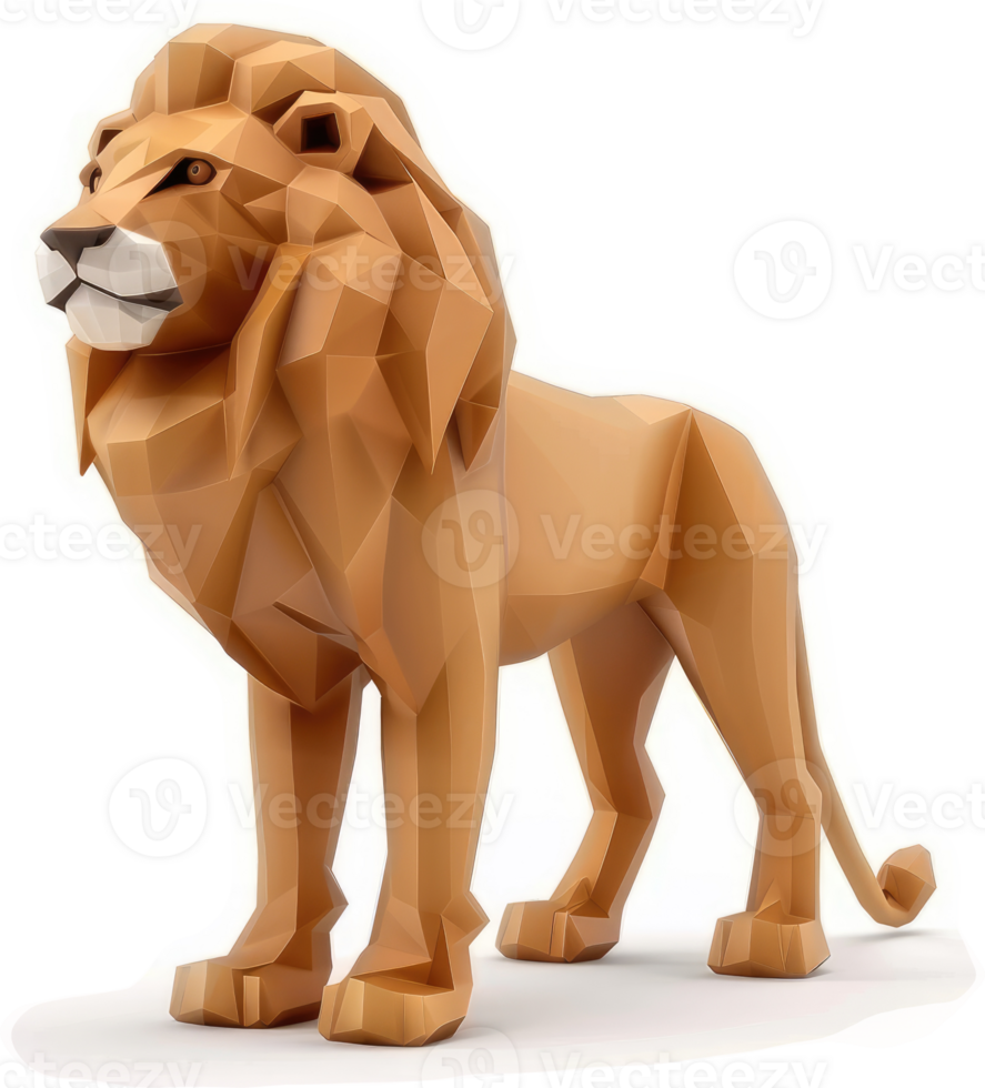 Polygonal lion sculpture, digitally rendered. png