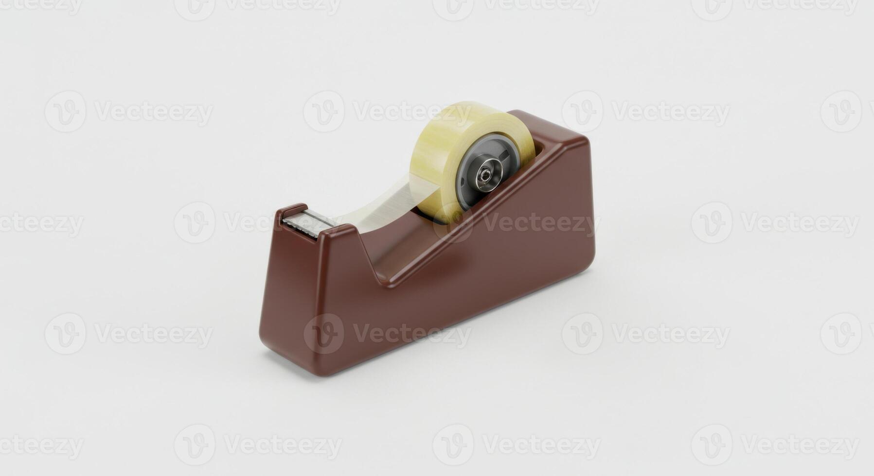 Brown Desktop Tape Dispenser with Clear Adhesive Tape Roll on White Background photo