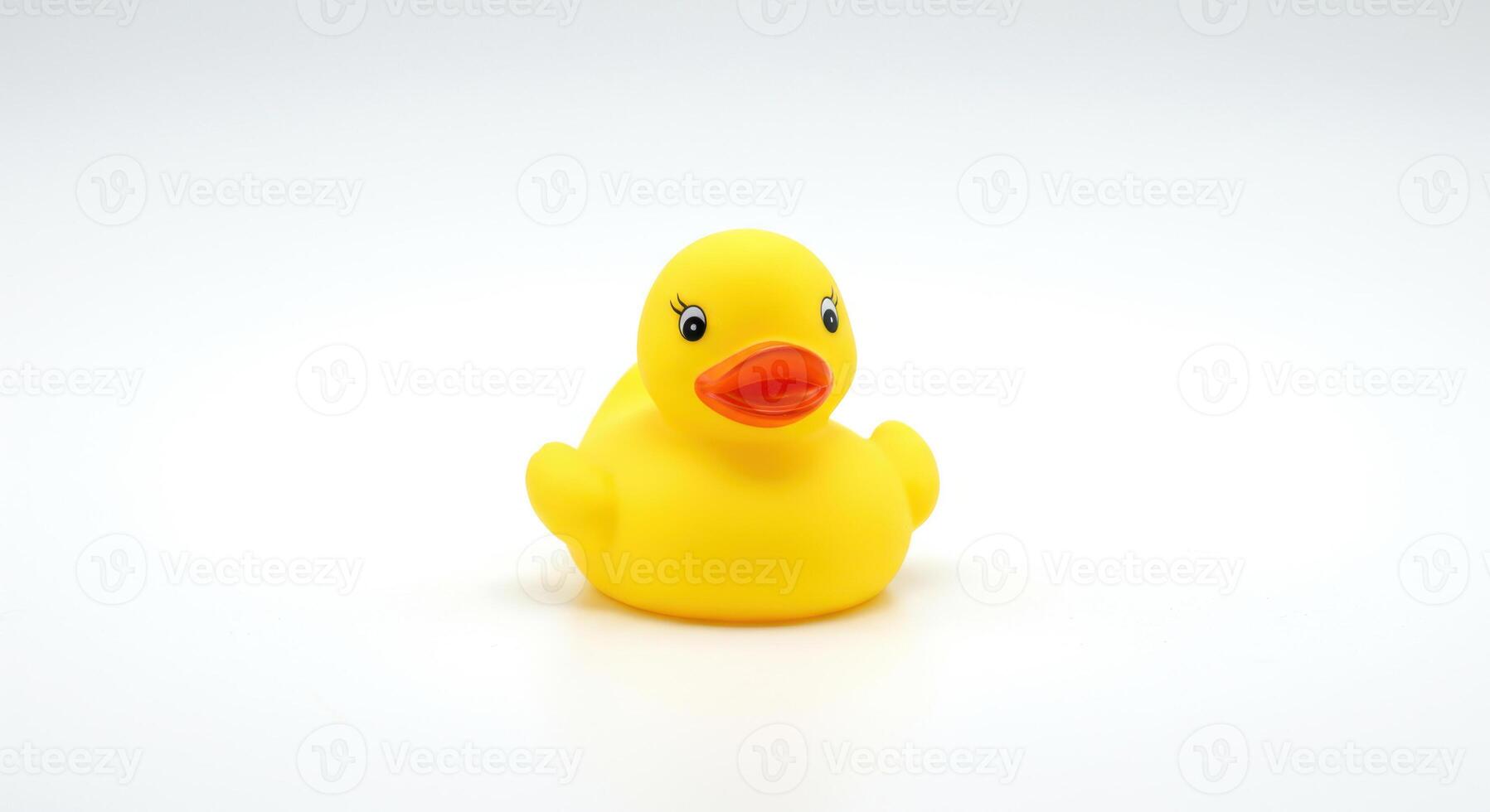 Front View of Yellow Rubber Duck Toy on White Background photo