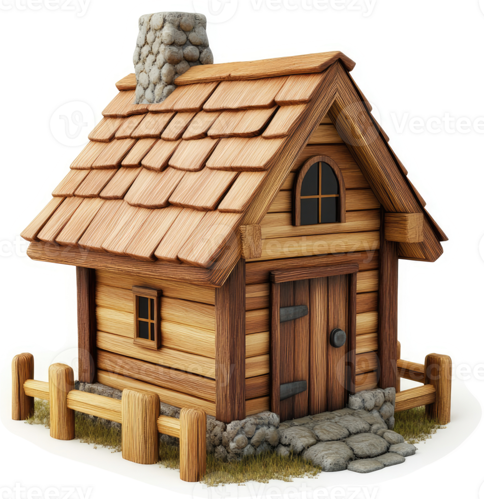Dimensional wooden cabin model, perfect for display. png