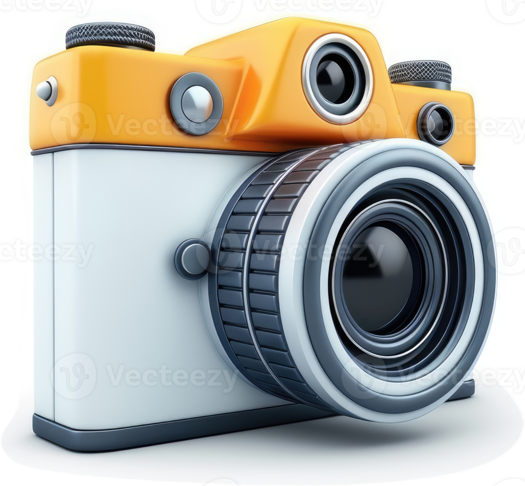 Retro orange and white camera graphic design. png