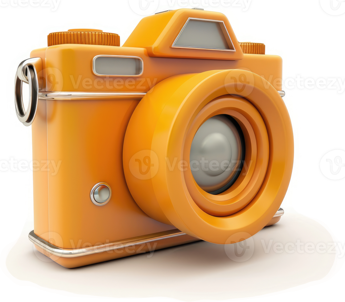 Bright orange camera icon, simplistic design. png