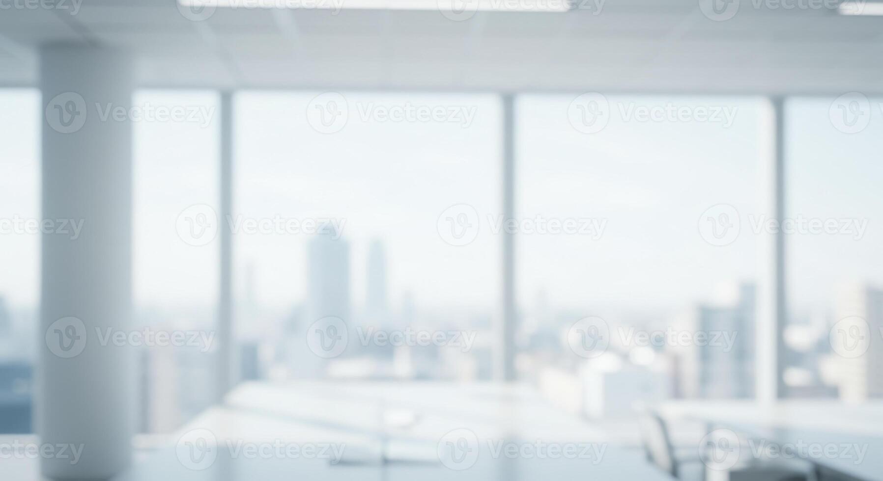 Abstract View of Bright Modern Office with City Skyline Background photo