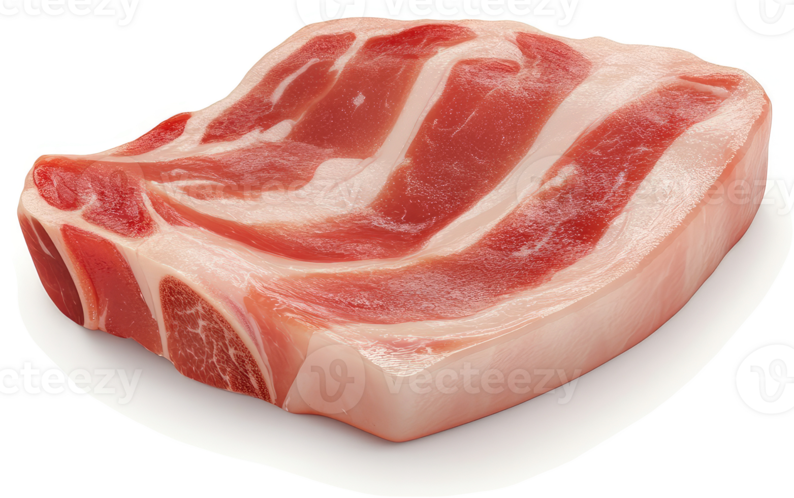 Raw pork loin chop, showcasing marbling. png