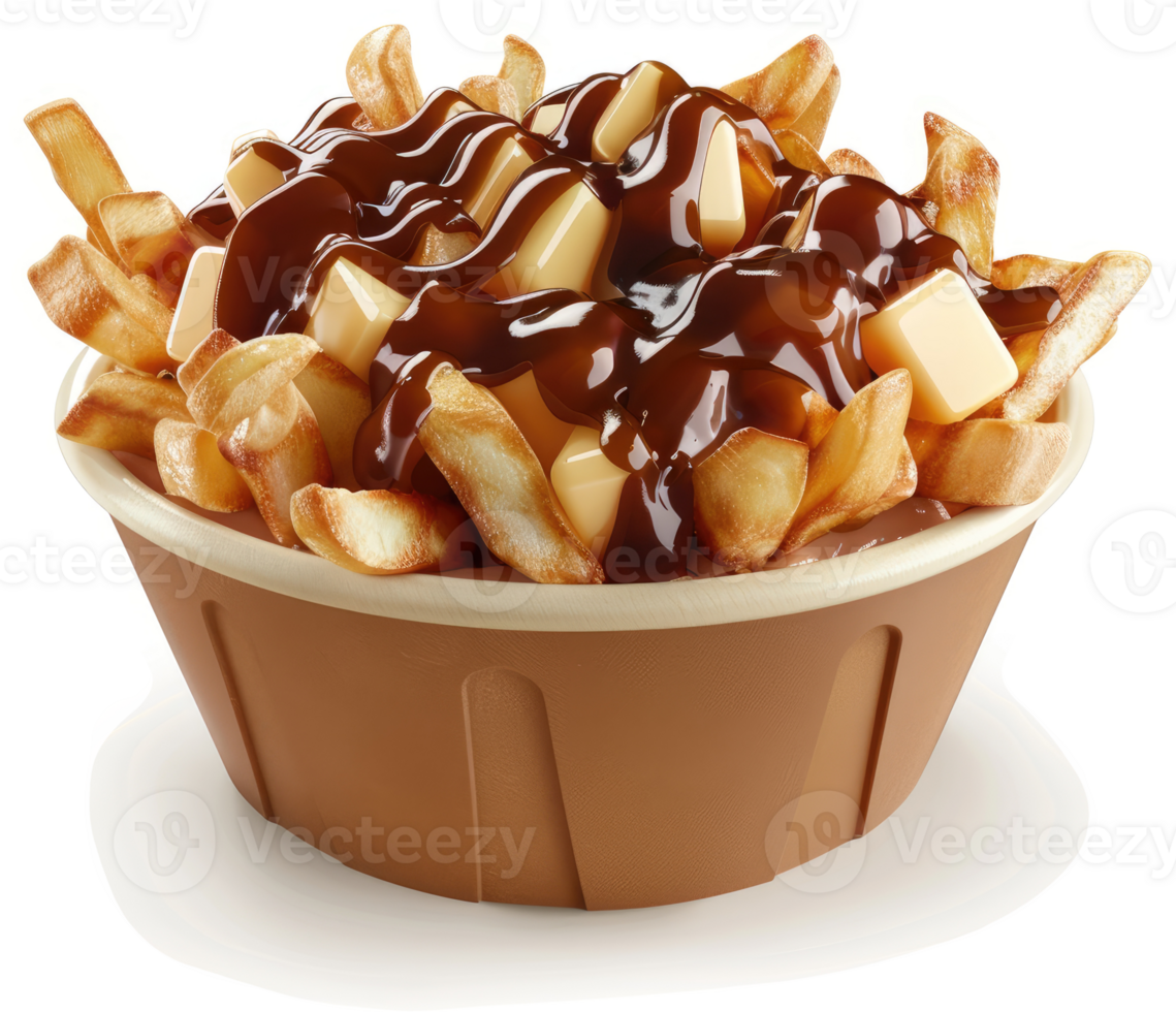 Delicious french fries topped with savory sauce and cheese. png