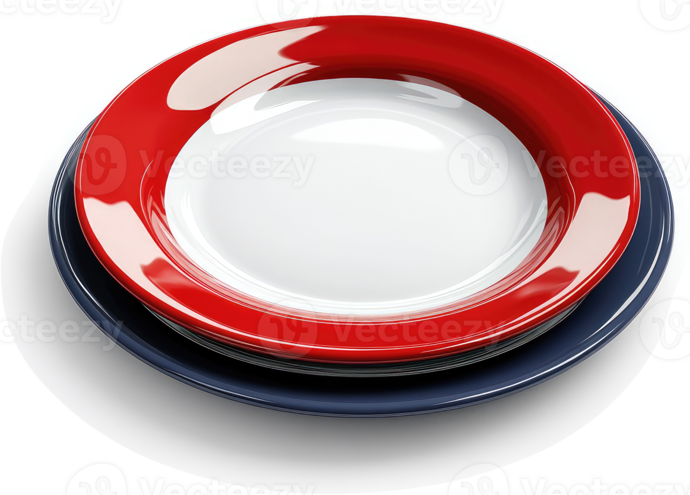 Colorful, layered dinner plates in red, white, and navy. png