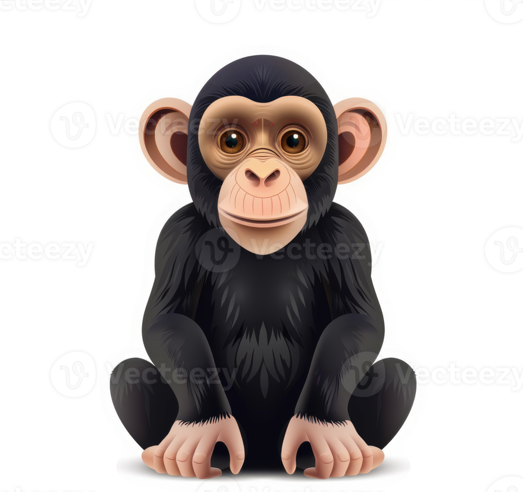 Cute, digitally rendered illustration of a young chimpanzee. png