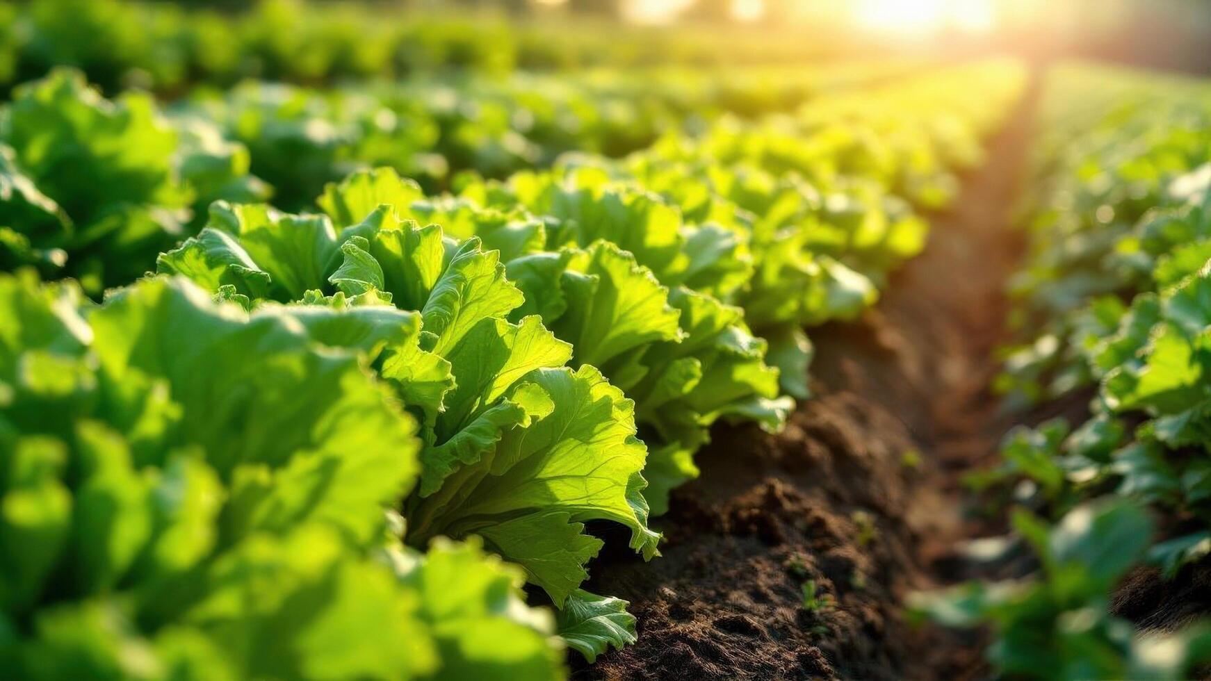 Cultivated Green Lettuce Field Agriculture Landscaping Farm Organic Food Production photo