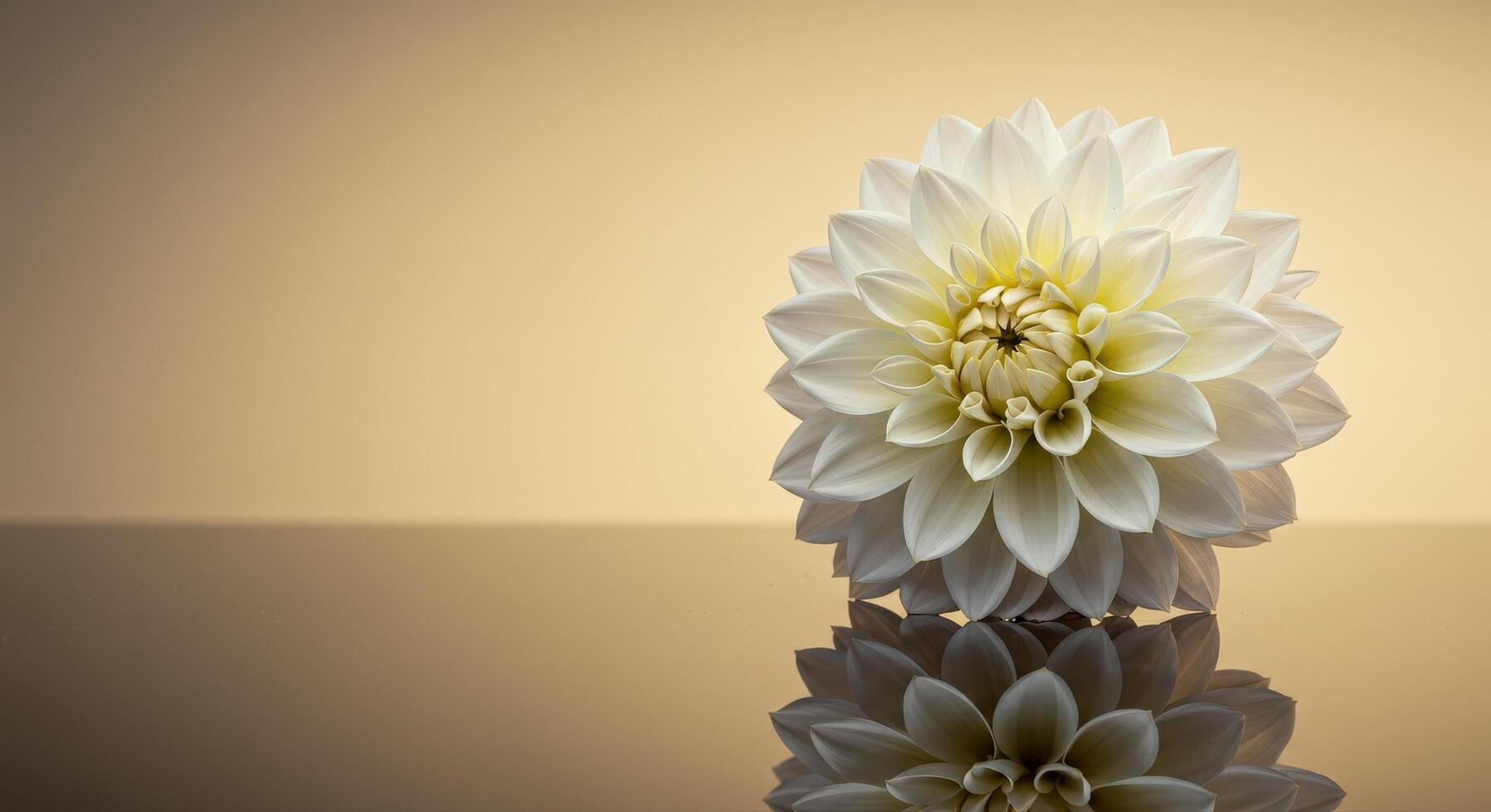 Elegant White Dahlia Flower Against a Golden Background Reflection photo