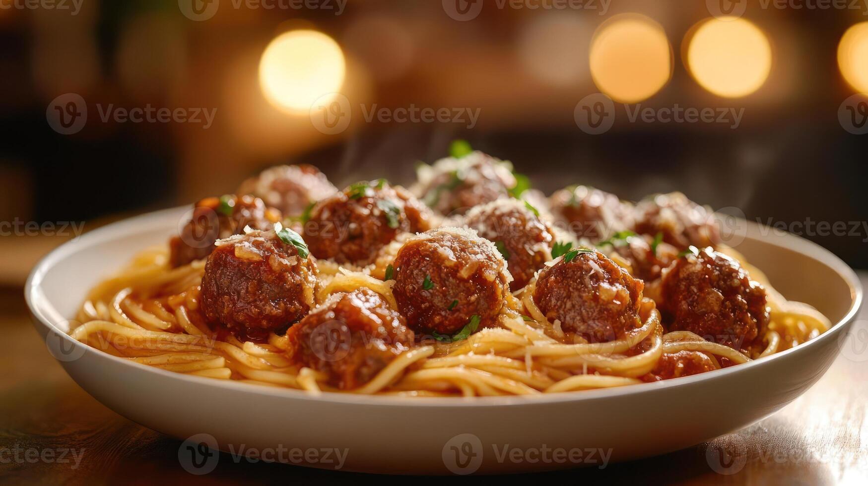 A plate of spaghetti and meatballs photo