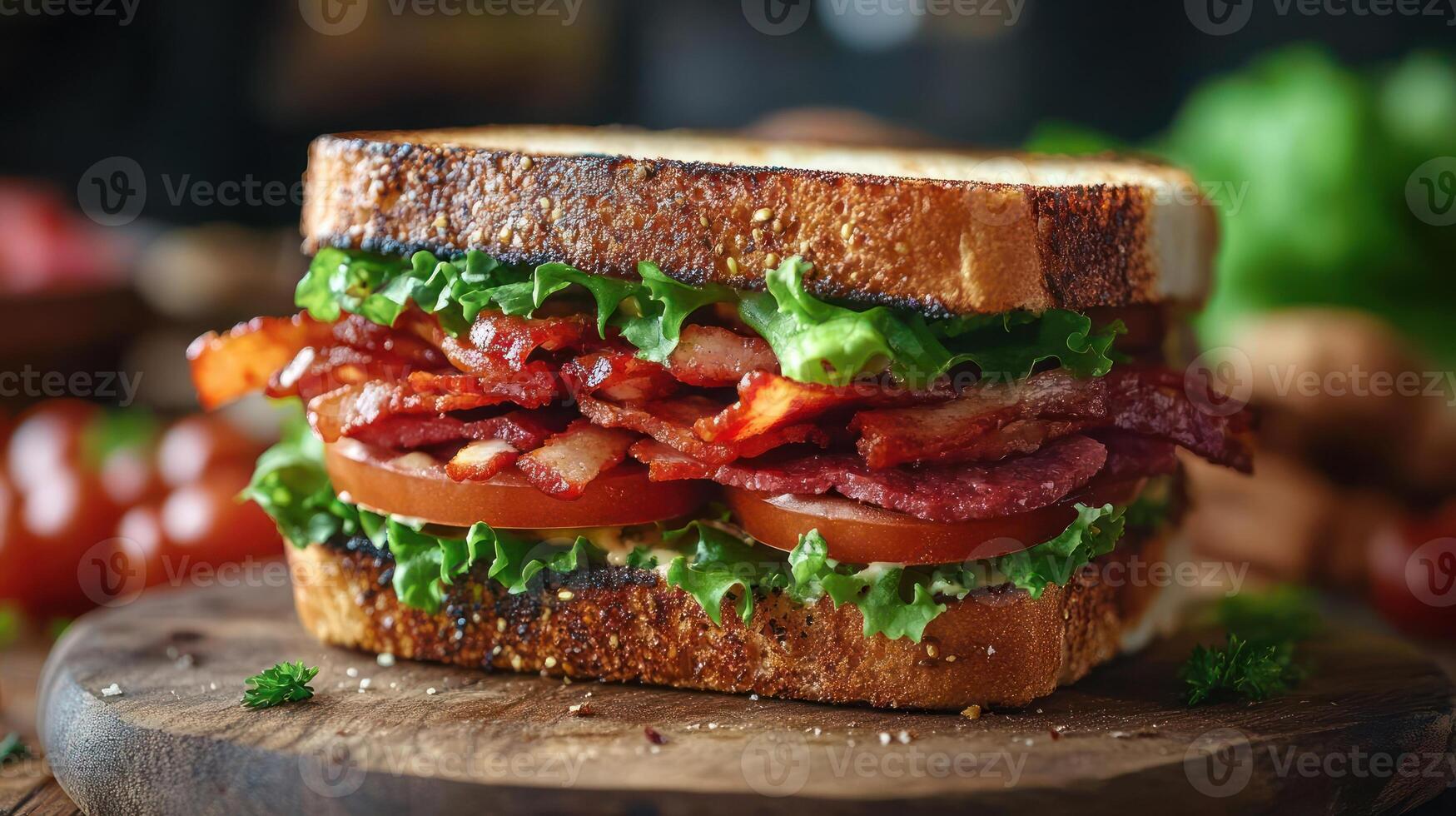 BLT sandwich with bacon lettuce and tomato on toasted bread photo