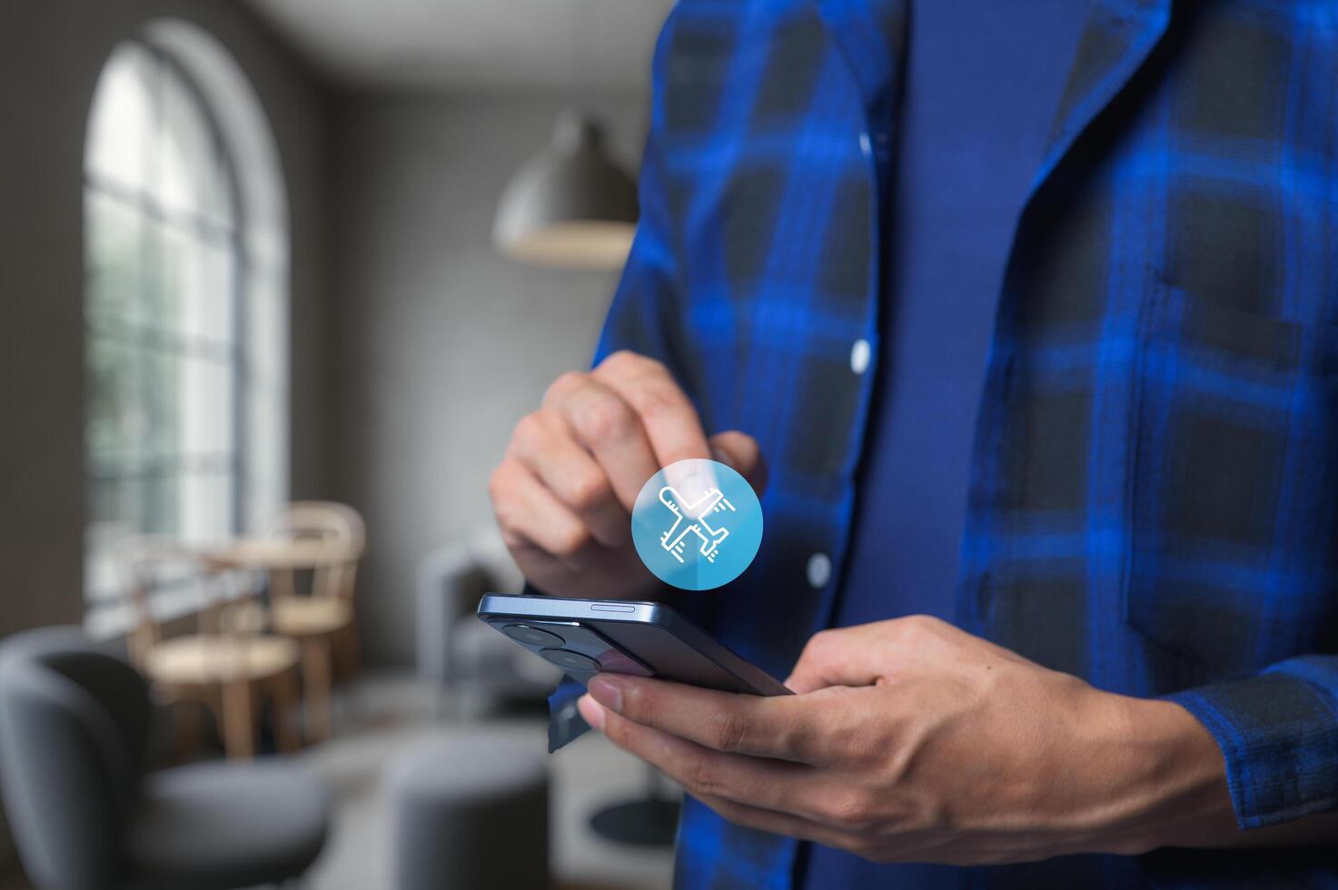 Business Person Using Smartphone for Export and Analysis in Office photo
