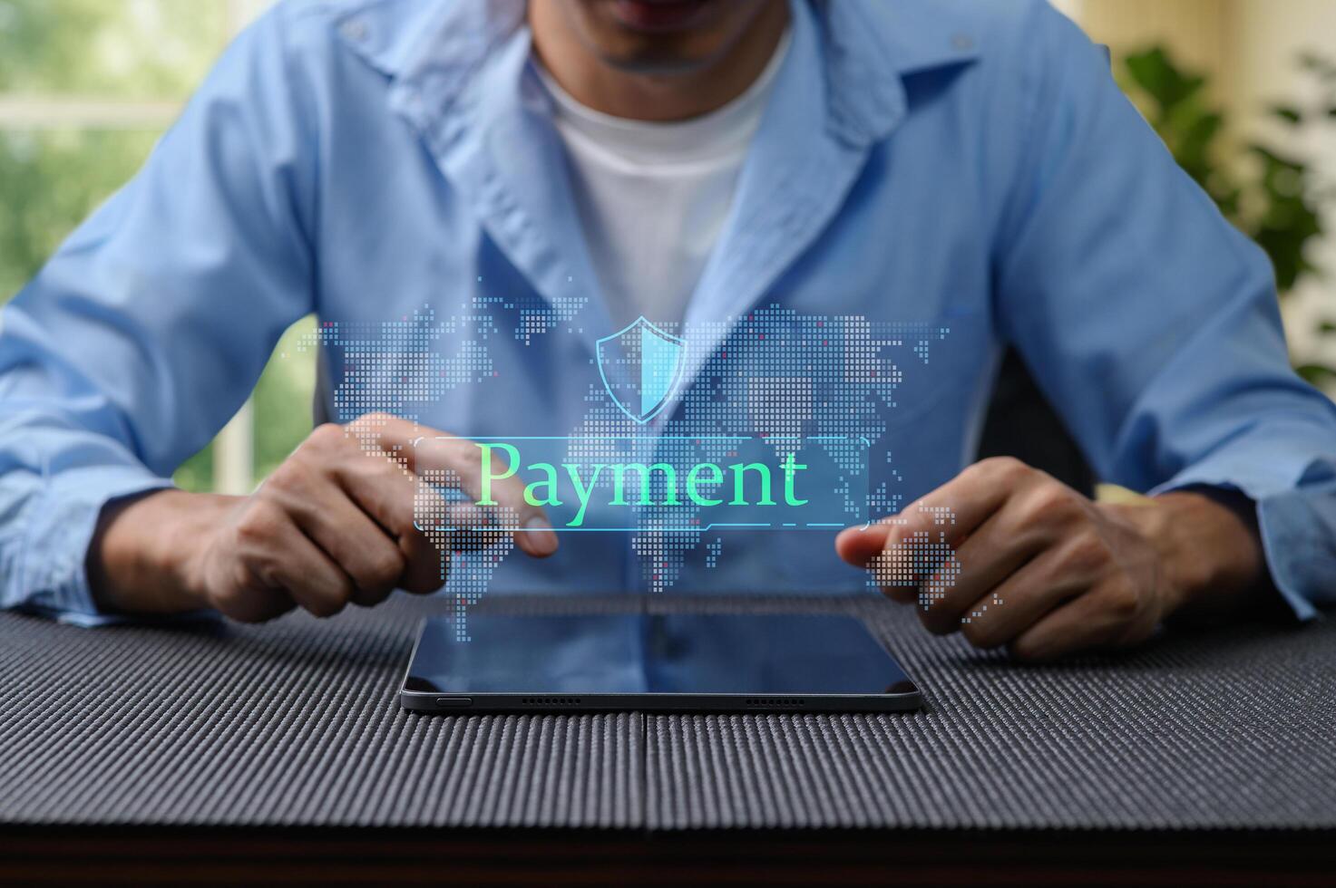 Person Using Tablet for Online Payment with Digital Security Concept photo