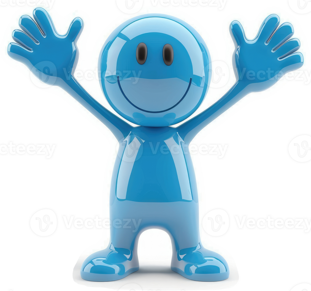 Joyful blue cartoon character with outstretched arms. png
