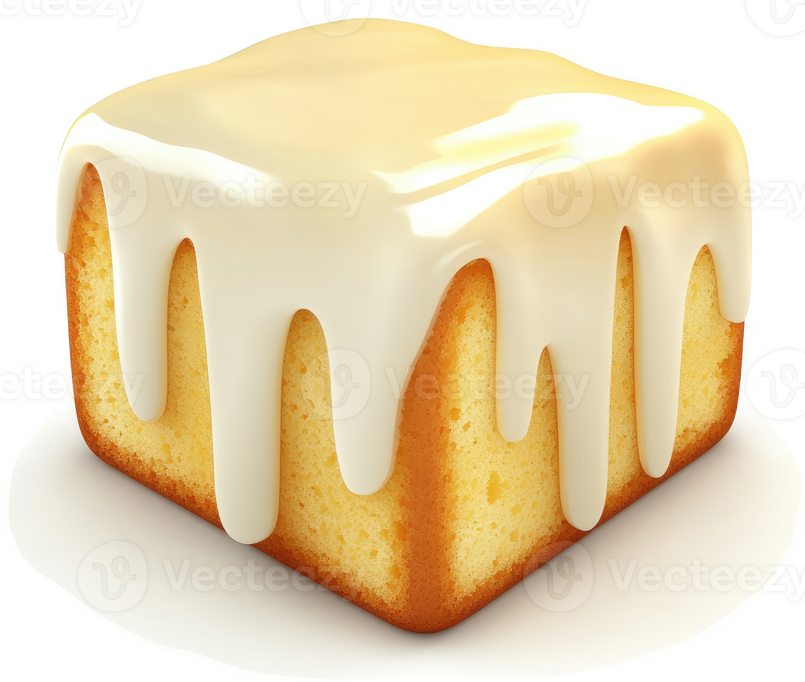 Cubed confectionery dessert drizzled with white icing. png