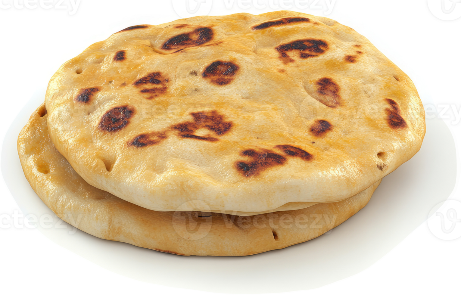 Two golden, round flatbreads stacked, close-up view. png