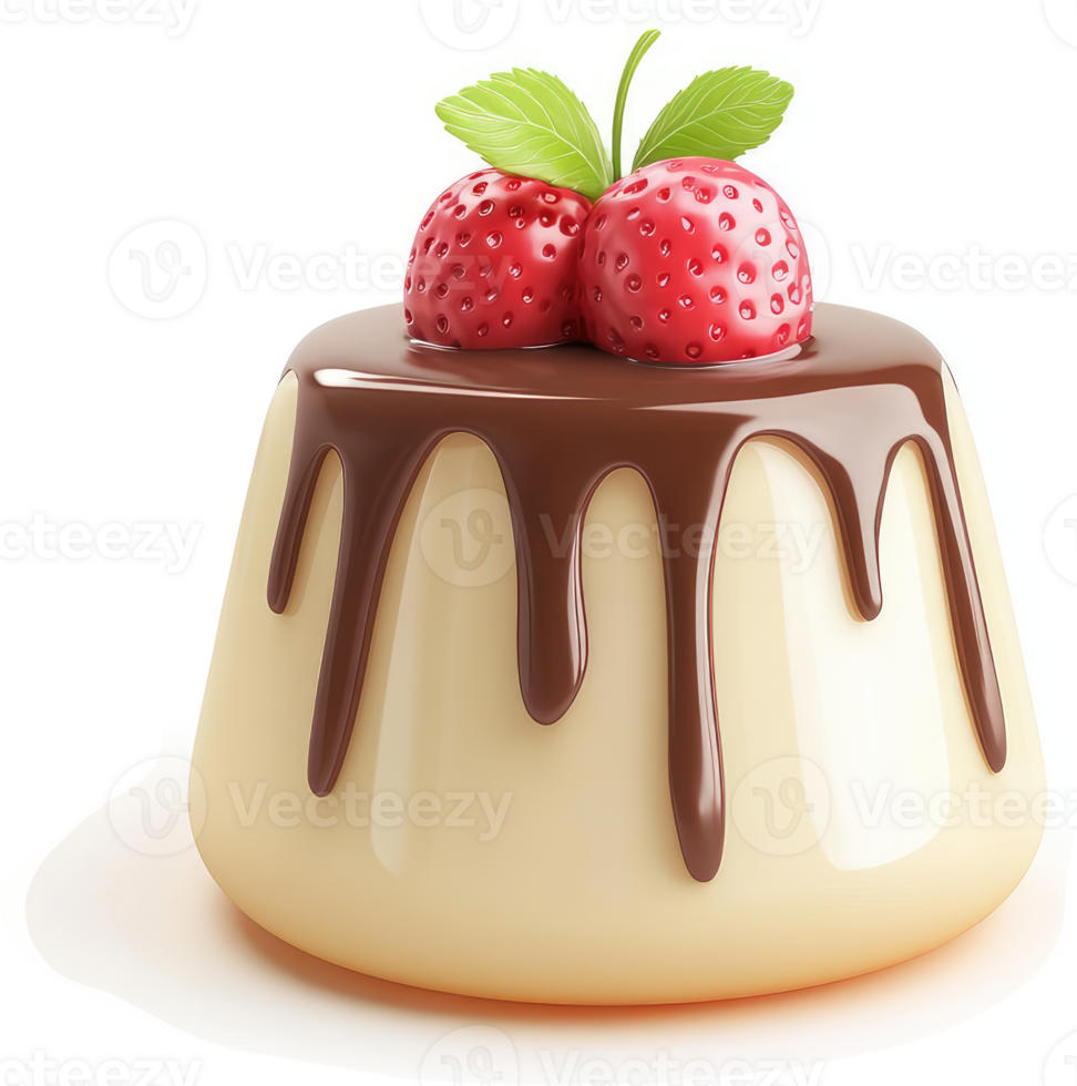 Creamy dessert topped with chocolate and strawberries. png