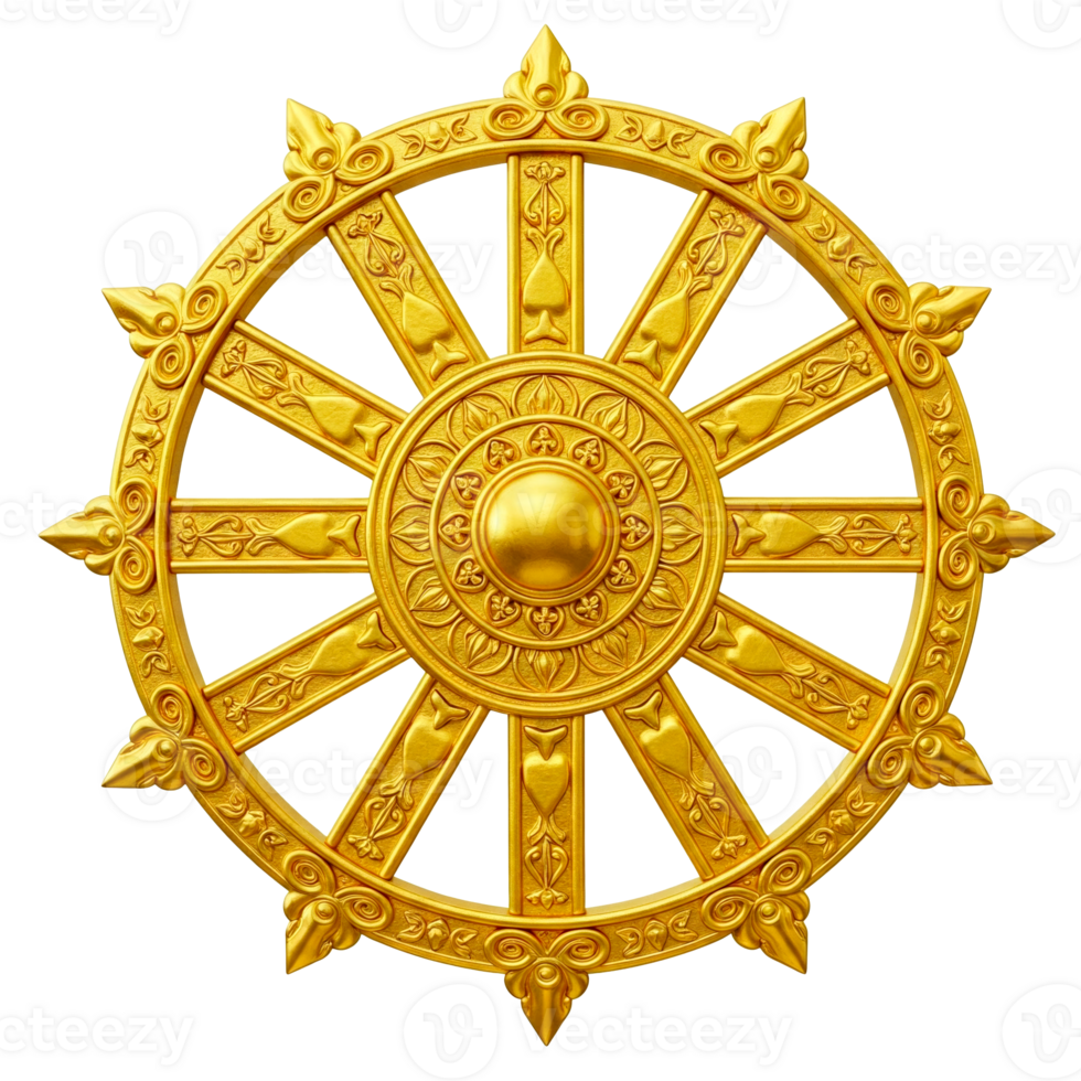 Golden Wheel of Dharma or Dharmachakra cut out png