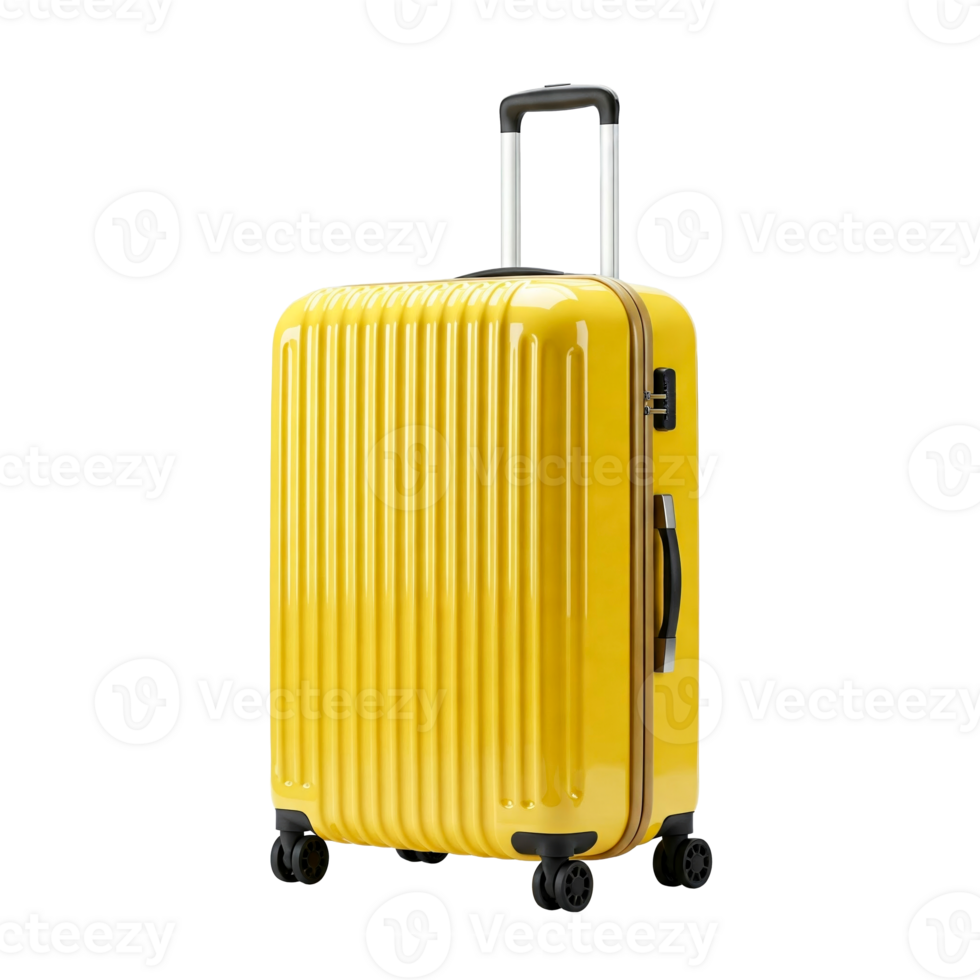 Yellow suitcase with wheels cut out, representing the concept of travel and vacation png