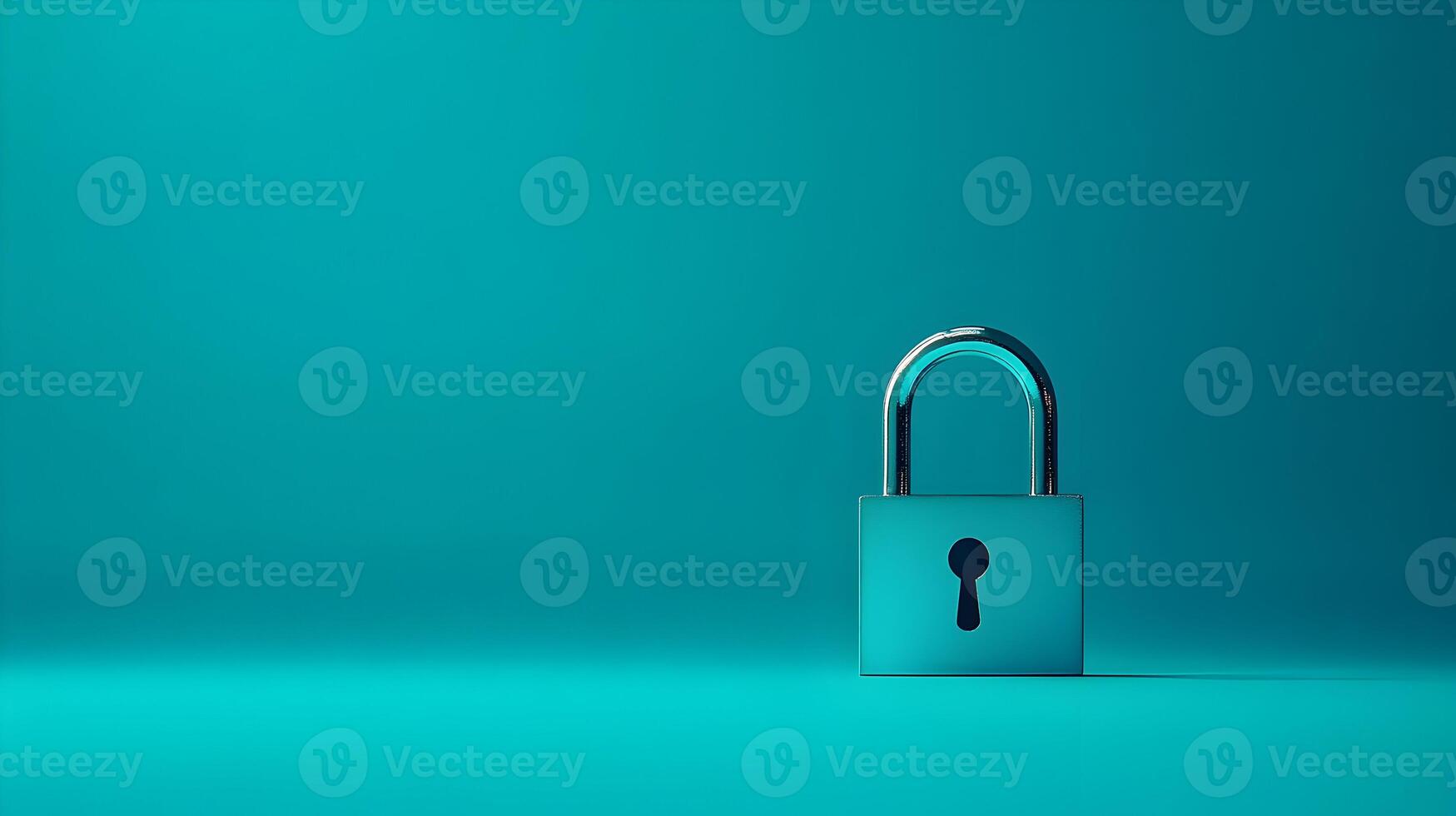 Minimalistic Image Of A Chrome Padlock On A Solid Teal Background, Symbolizing Security, Privacy, And Protection. photo