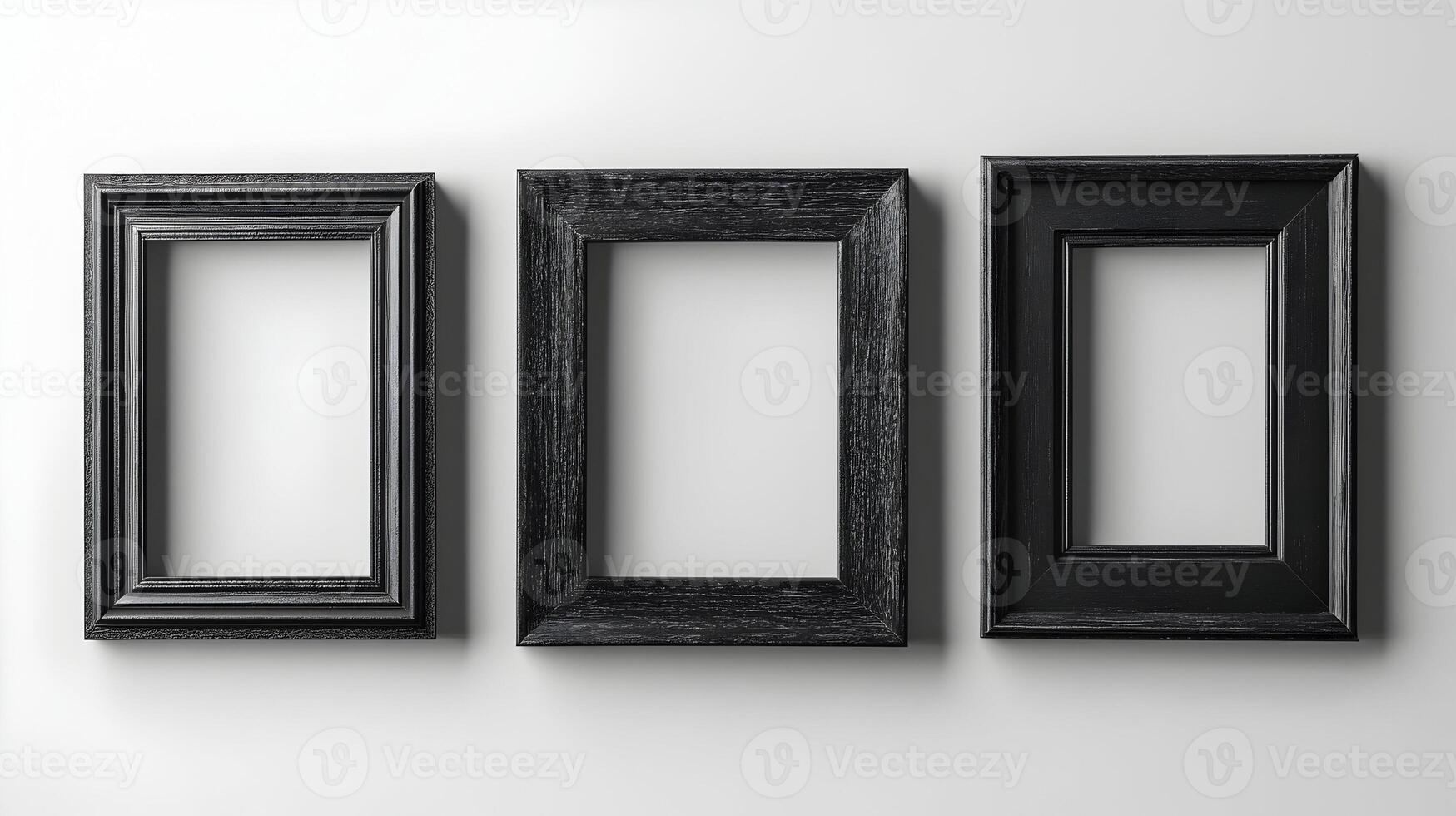 Trio Of Black Wooden Frames On A Clean White Background, Creating A Modern And Sophisticated Display For Various Artworks. photo