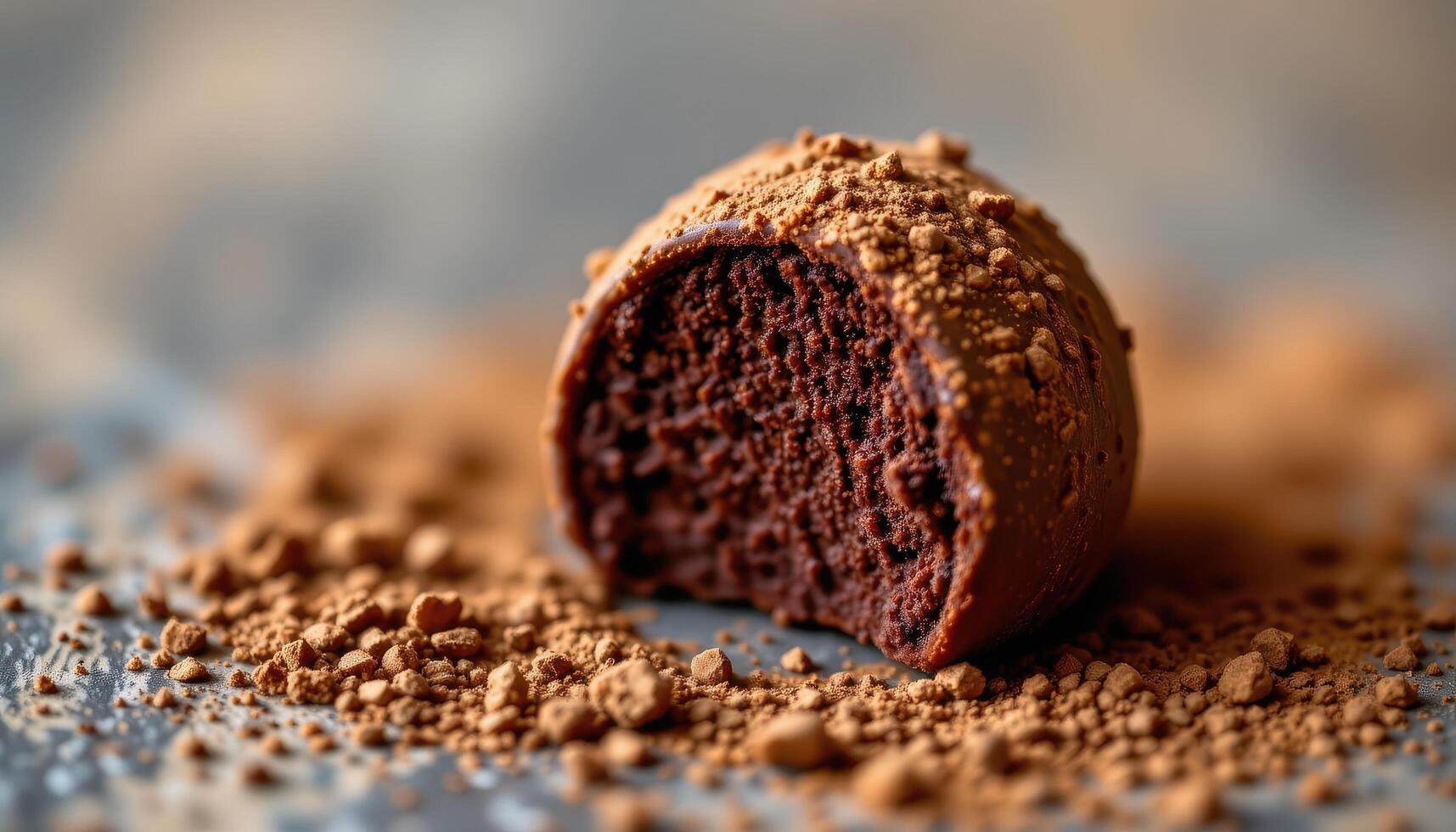close up of a chocolate truffle dusted in cocoa photo
