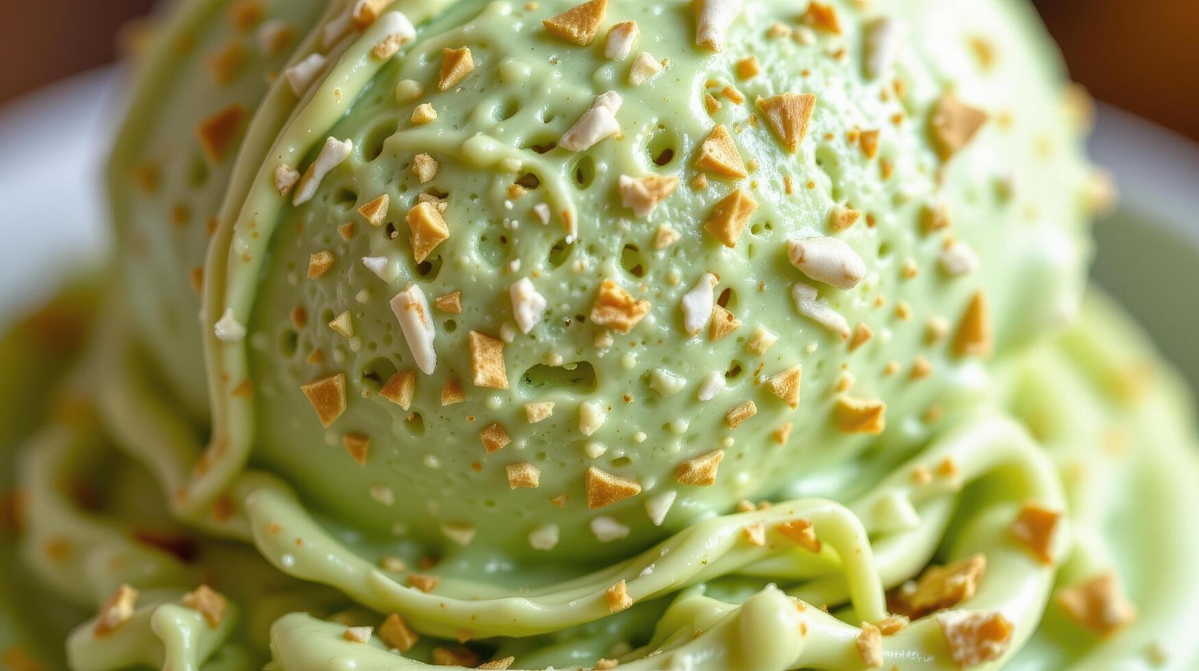closeup of pistachio gelato melting photo