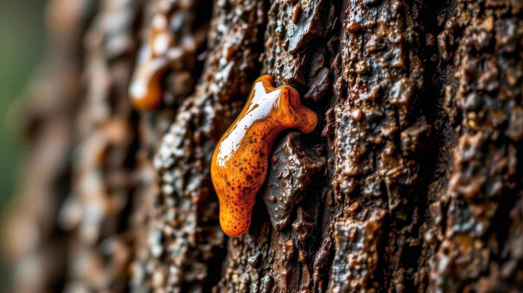 closeup of tree sap dripping from bark photo