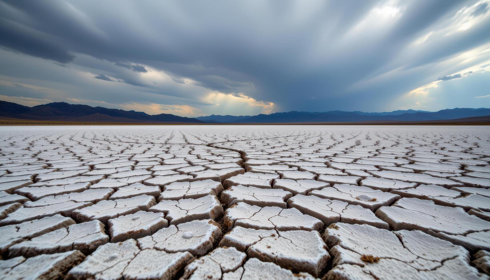 a cracked desert lakebed, dry and patterned like broken porcelain photo
