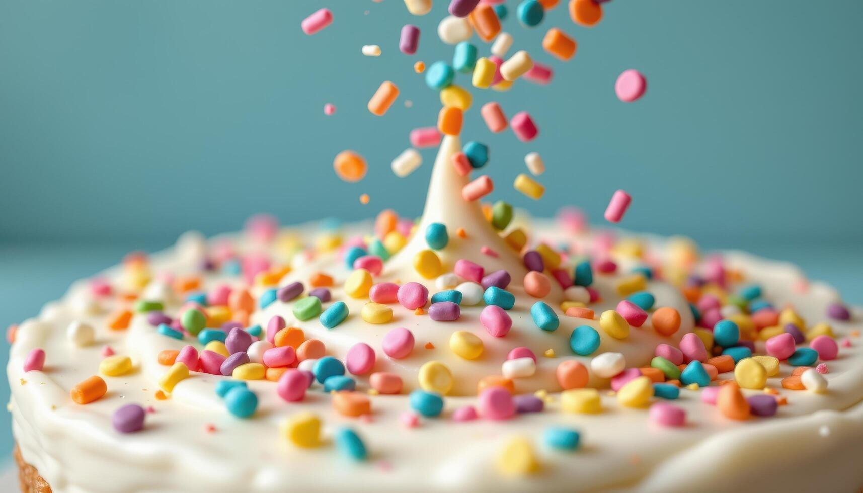 close up of sprinkles falling on icing photo