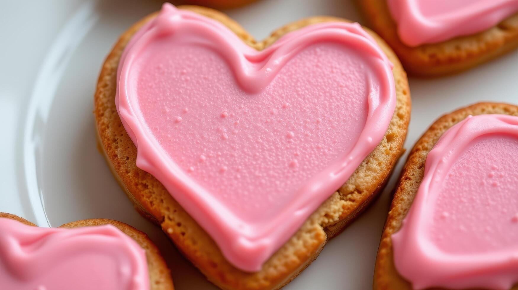 closeup of pink icing on heart shaped cookie photo