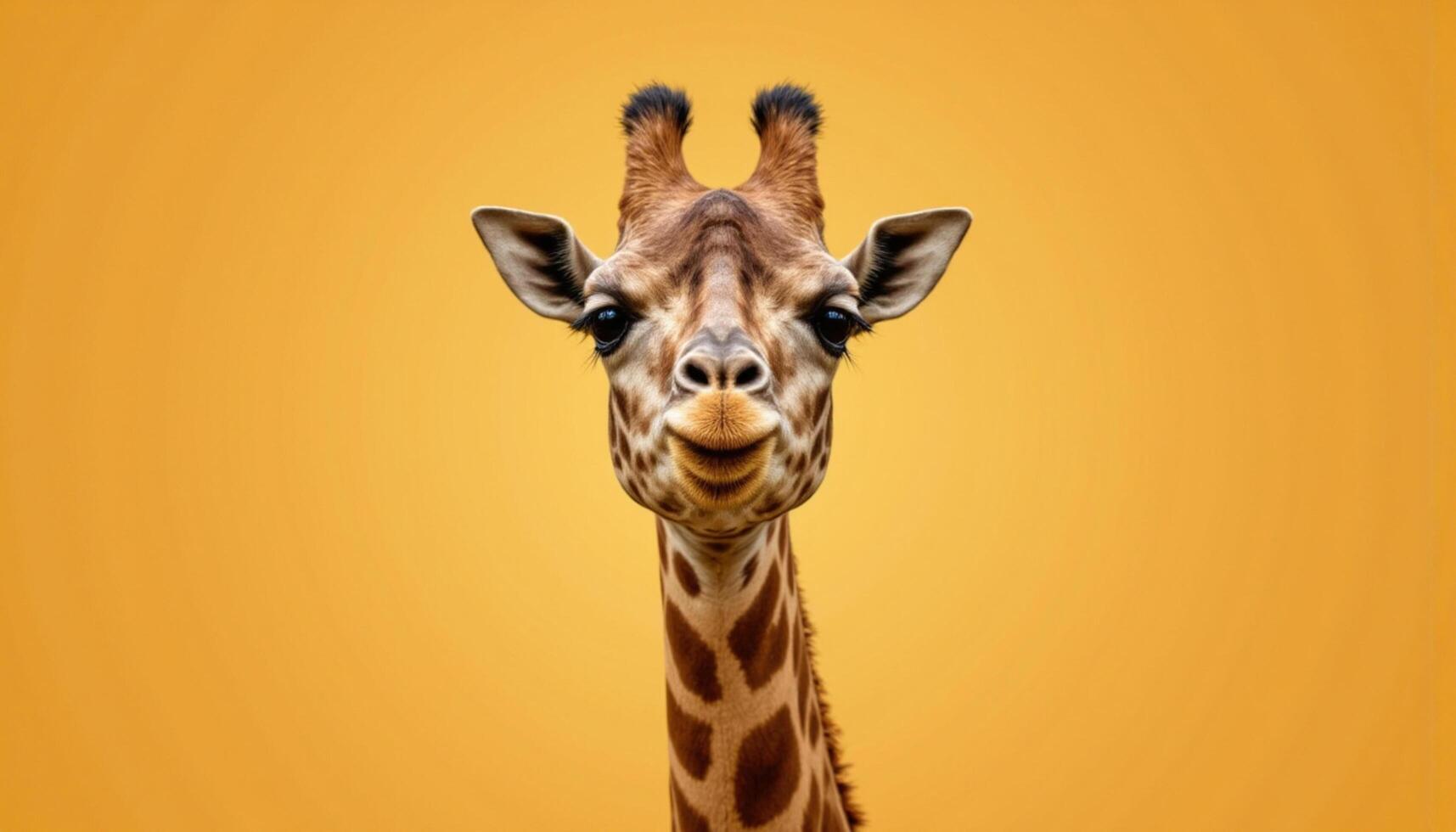 A Graceful giraffe with distinctive spots stands against vibrant background, showcasing its unique features and charm photo