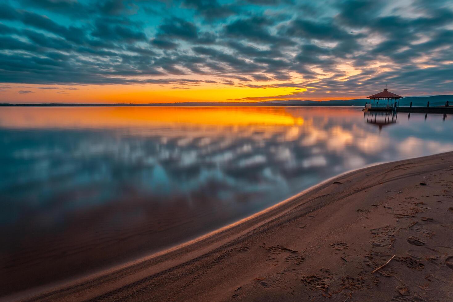 Summer night lake sunset landscape from Sotkamo, Finland. photo