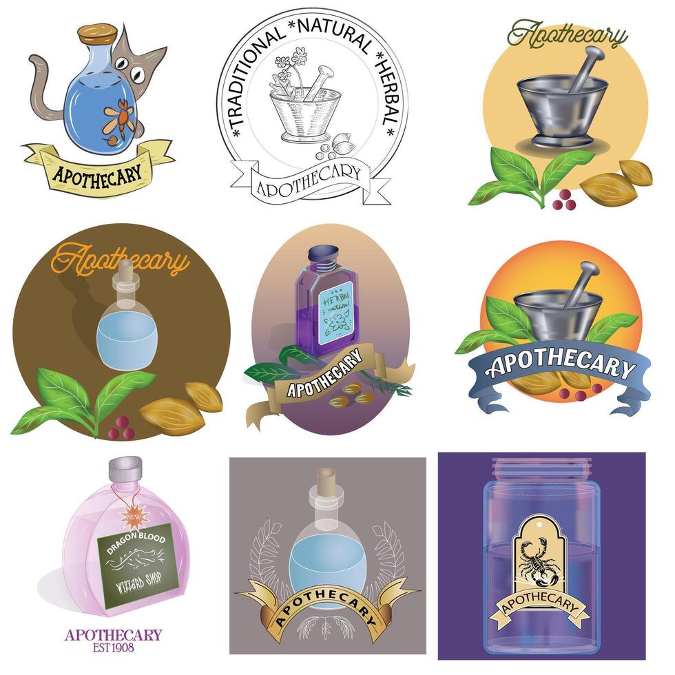 Apothecary Sign and Illustration Set vector