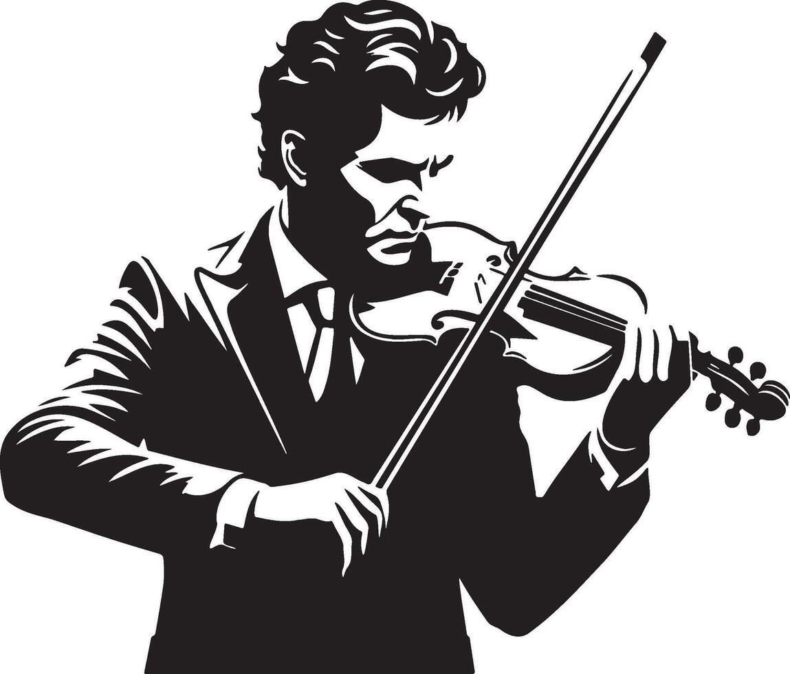 Man Play Violin Silhouette Illustration. vector