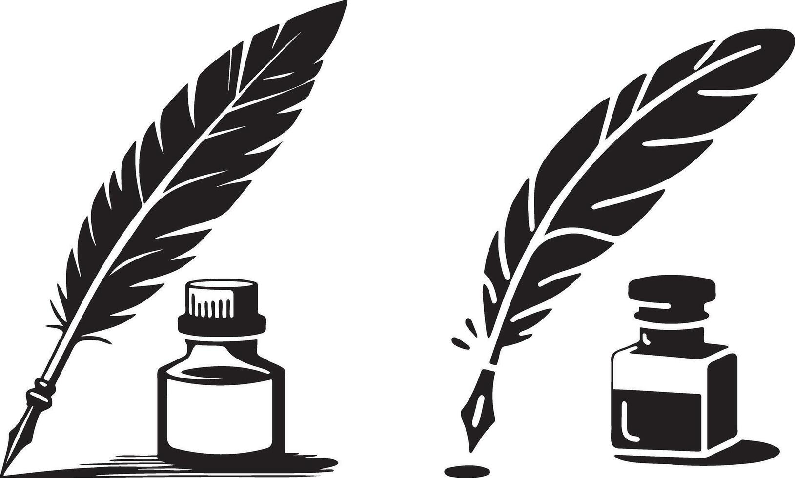 Quill Pen and Ink Bottle Illustration. vector