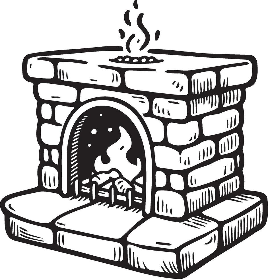 Fireplace Sketch Illustration. vector
