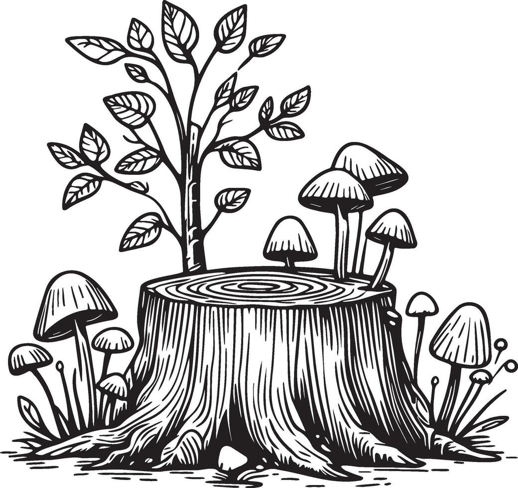Tree Stump Sketch Illustration. vector