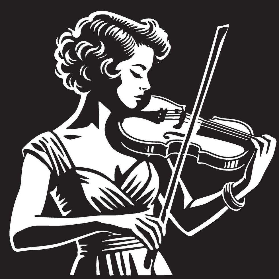 Woman Play Violin Silhouette Illustration. vector