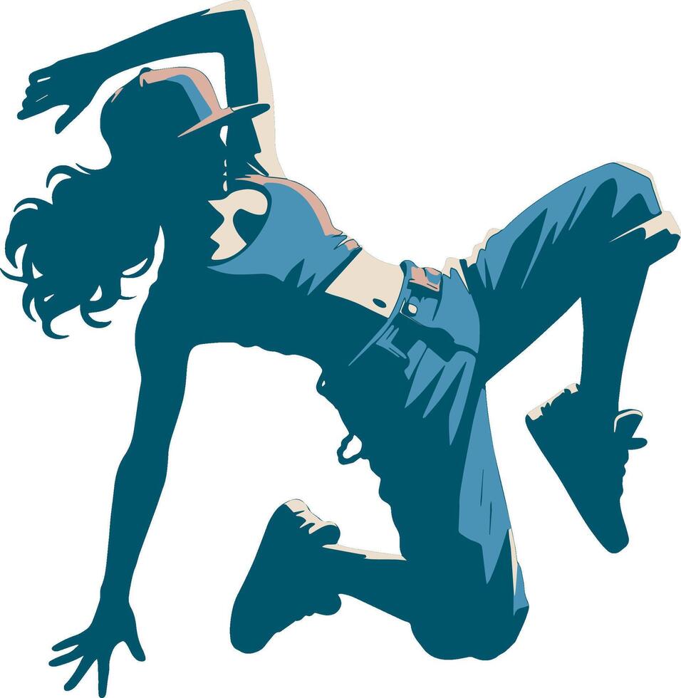 Street Dance Girl Color and Silhouette. vector