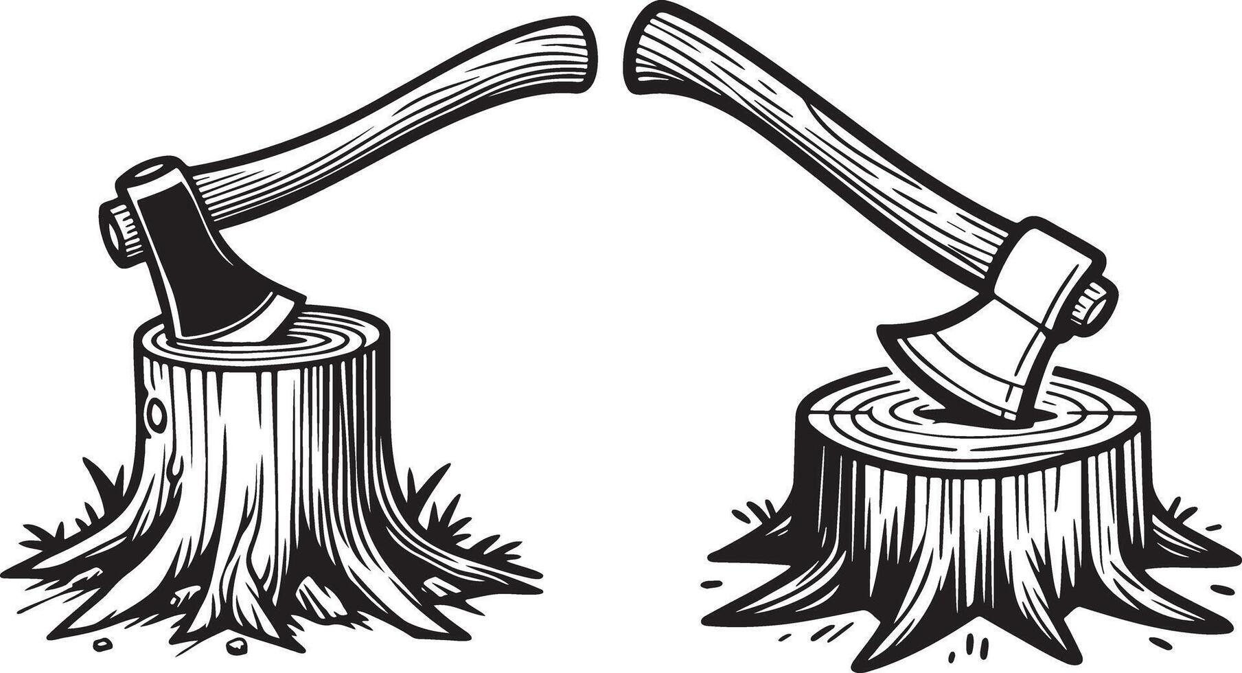 Axe Stuck in Tree Stump. vector