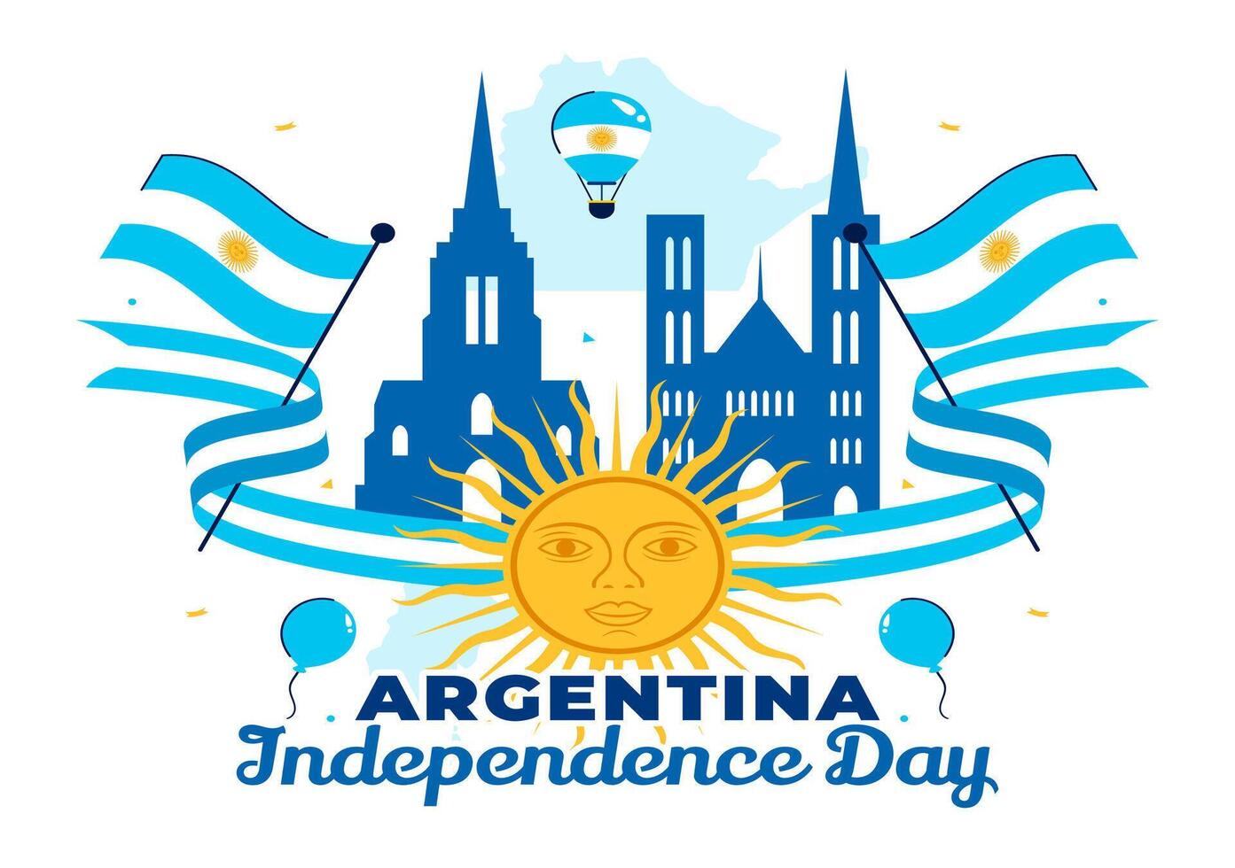 Celebration of Argentine Freedom Day on 9th July with Flag and Decorative Ribbon vector