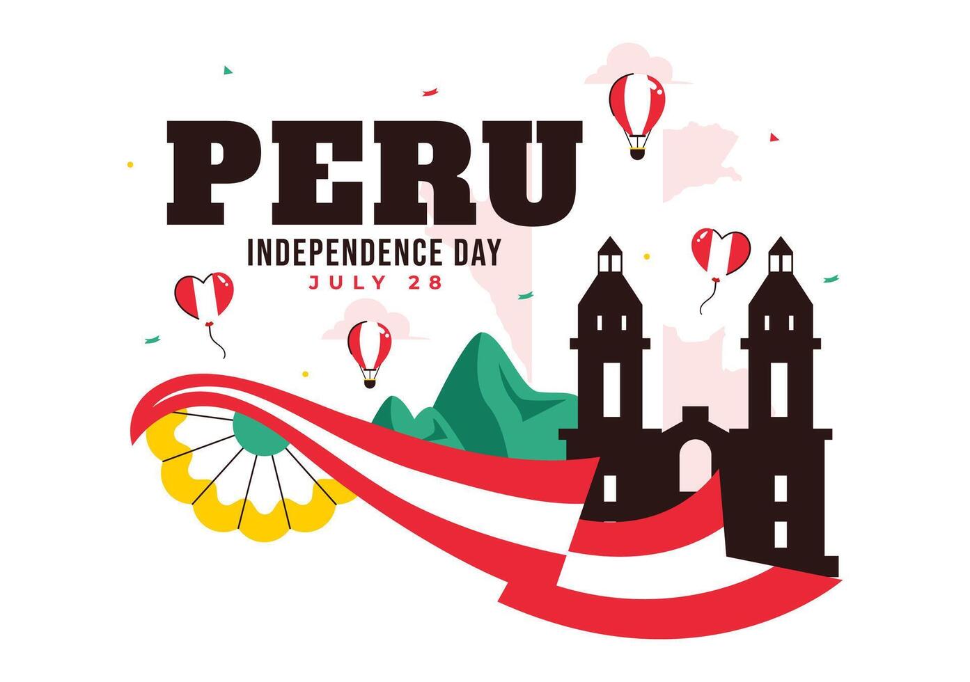 Patriotic Celebration for Peru Independence Day with Ribbon and Flag vector