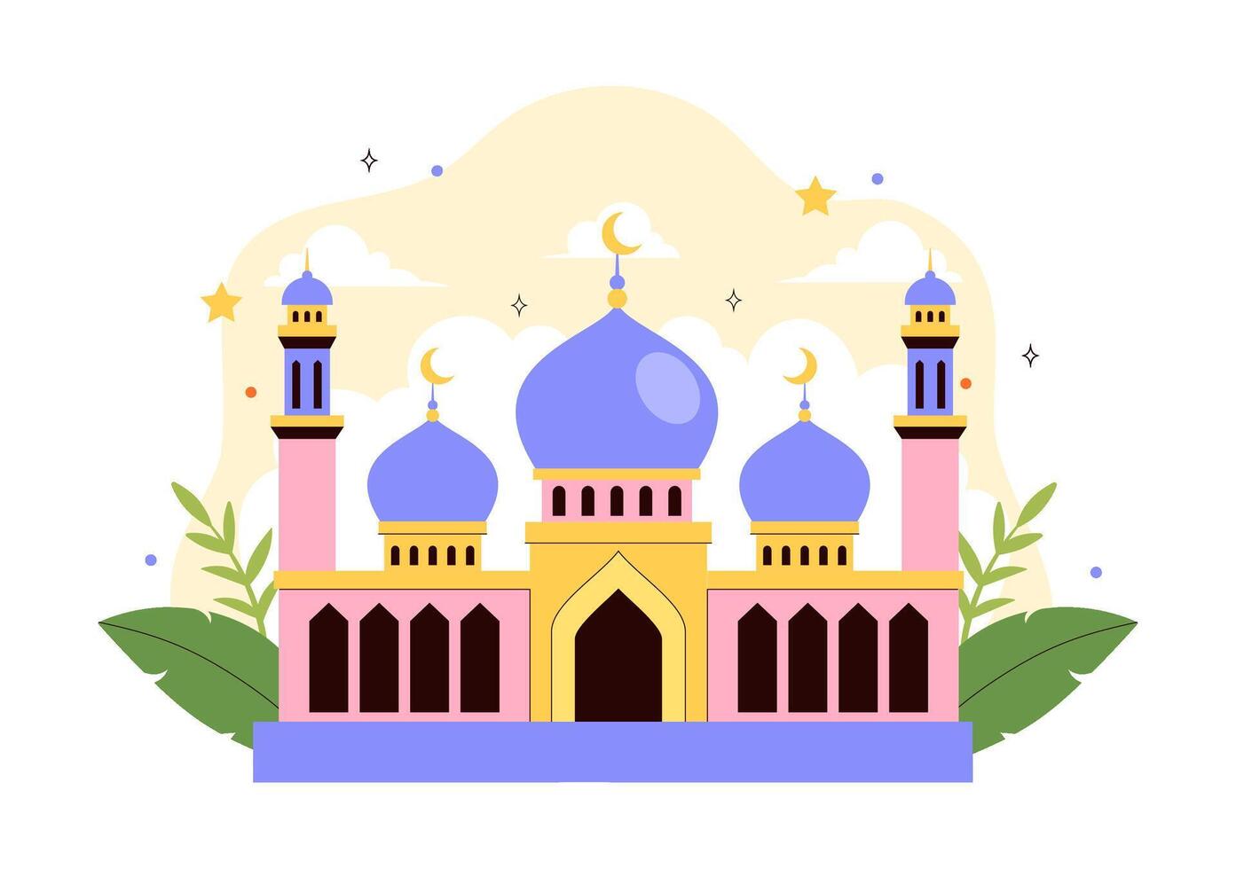 Flat Cartoon Background for 1 Muharram Islamic New Year Celebration with Lantern and Mosque vector