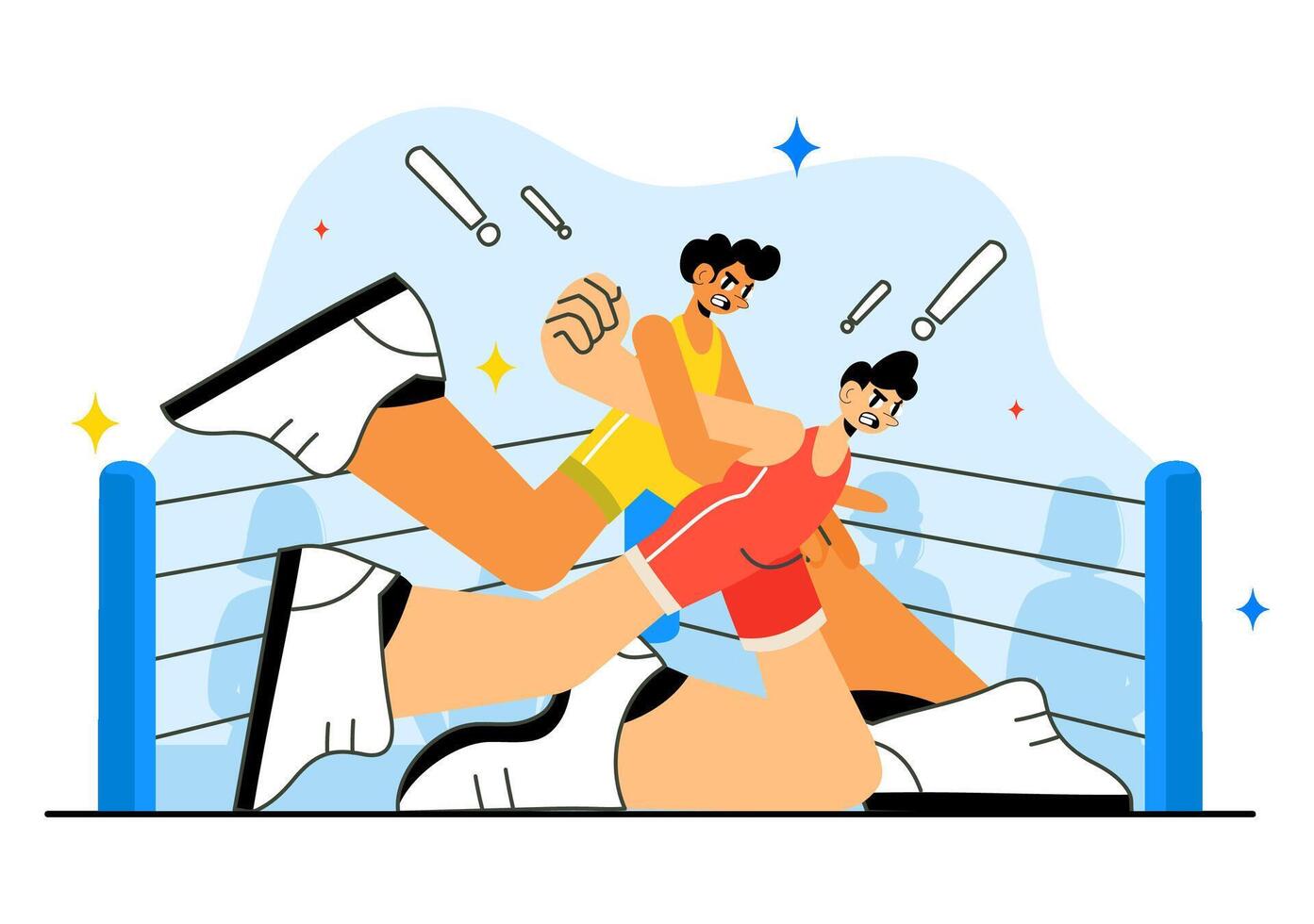 Illustration of Professional Wrestling Match with Two Fighters in Ring vector