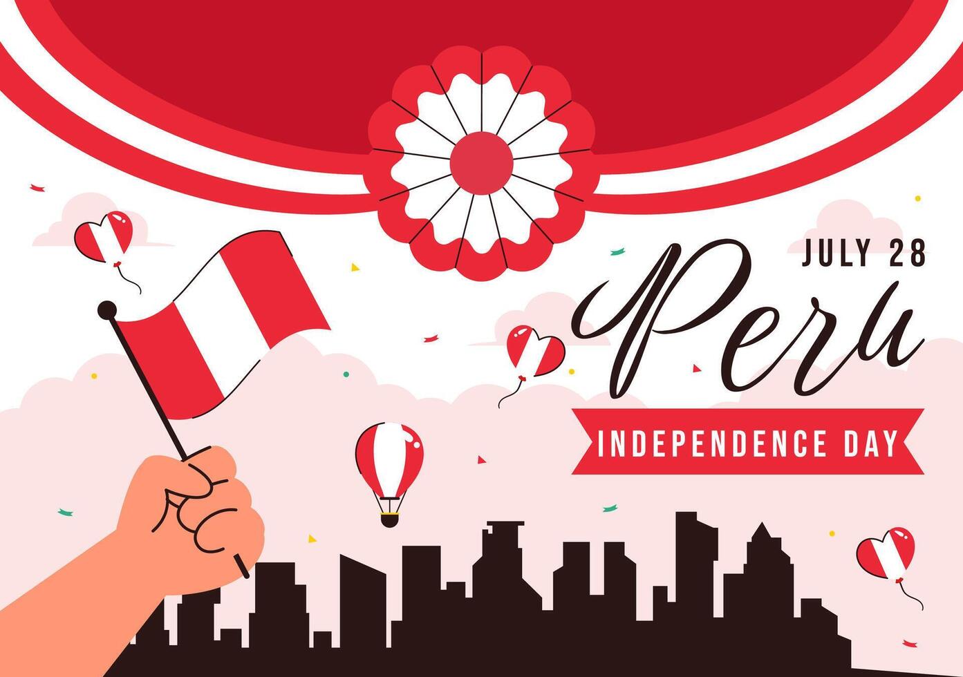 Waving Peru Flag with Ribbon for National Celebration vector