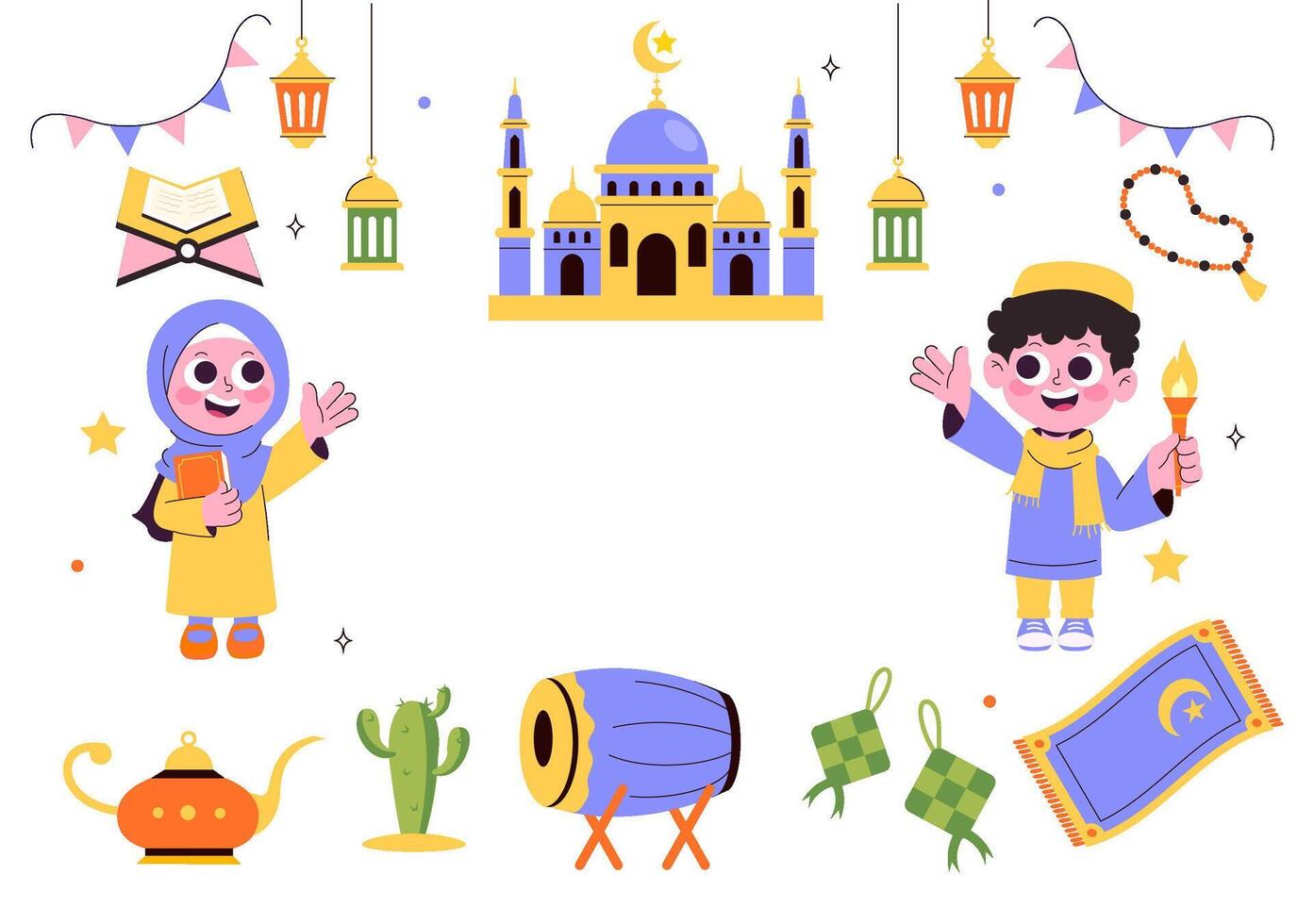 Happy Hijri New Year with Islamic Architecture and Lantern Ornaments vector