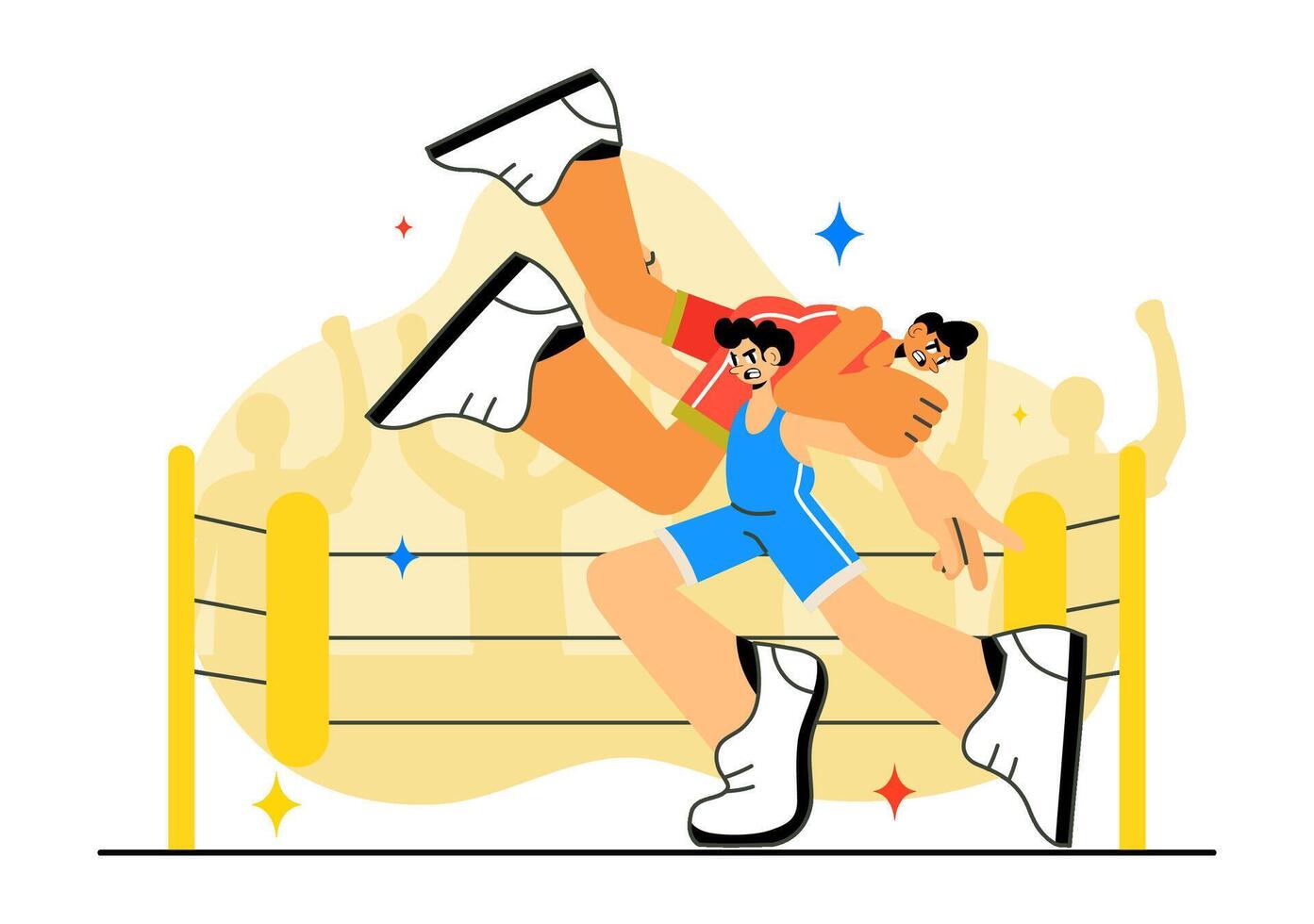 Flat Style Cartoon Background of a Wrestling Competition Between Two Fighters vector